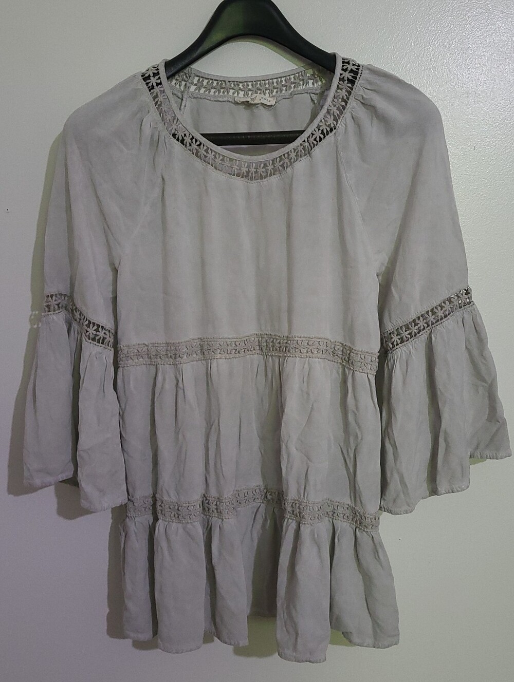 Flint & Moss Boho Tiered Peasant Top Gray 100% Viscose Size XS